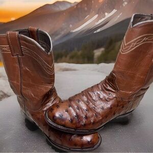Vintage Justin Roper Ostrich quill skin distressed cowboy boots sz 8 men
